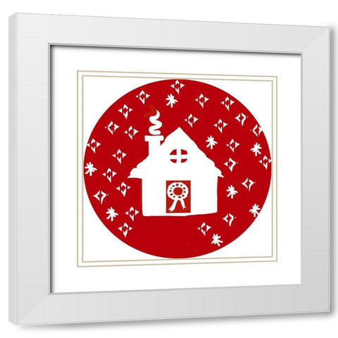 Christmas Deco Circle II White Modern Wood Framed Art Print with Double Matting by Biscardi, Nicholas