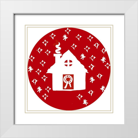Christmas Deco Circle II White Modern Wood Framed Art Print with Double Matting by Biscardi, Nicholas