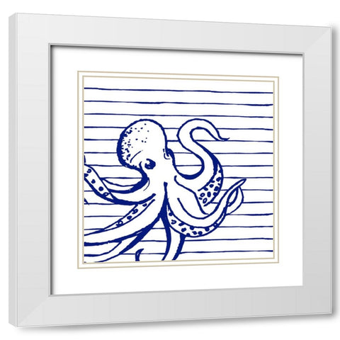 Blue Nautical on Stripes I White Modern Wood Framed Art Print with Double Matting by Pinto, Patricia