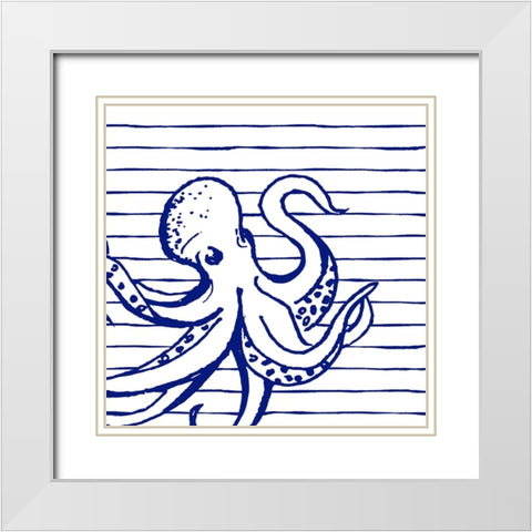 Blue Nautical on Stripes I White Modern Wood Framed Art Print with Double Matting by Pinto, Patricia