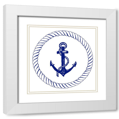 Blue Nautical Circle I White Modern Wood Framed Art Print with Double Matting by Pinto, Patricia