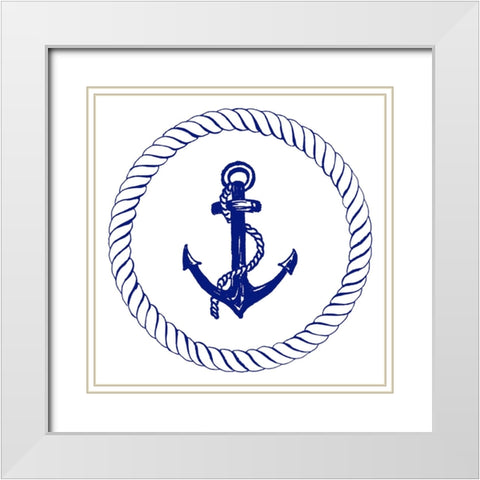 Blue Nautical Circle I White Modern Wood Framed Art Print with Double Matting by Pinto, Patricia