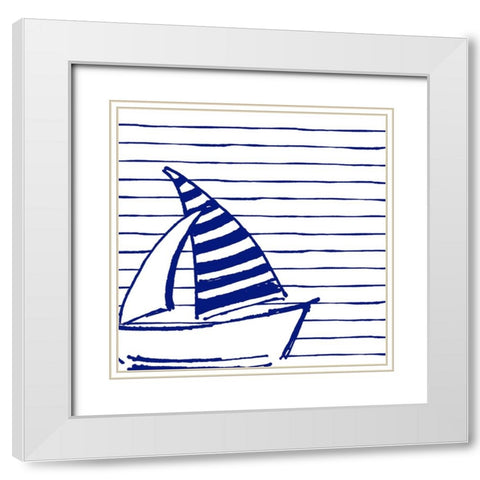Blue Nautical on Stripes III White Modern Wood Framed Art Print with Double Matting by Pinto, Patricia