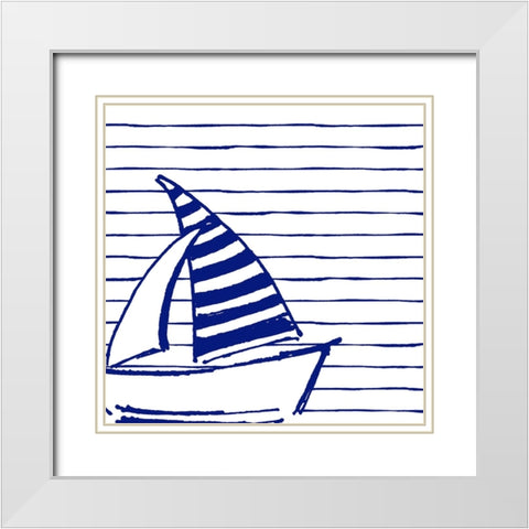 Blue Nautical on Stripes III White Modern Wood Framed Art Print with Double Matting by Pinto, Patricia