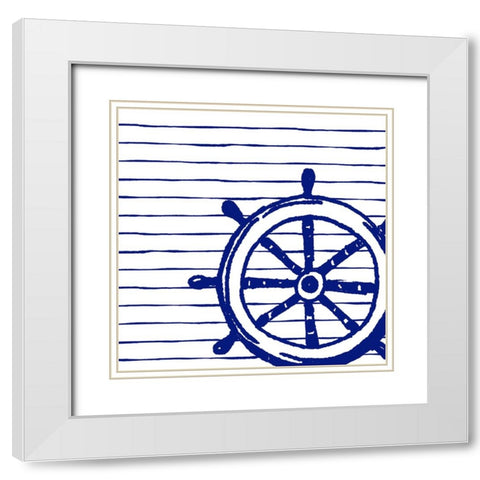 Blue Nautical on Stripes IV White Modern Wood Framed Art Print with Double Matting by Pinto, Patricia