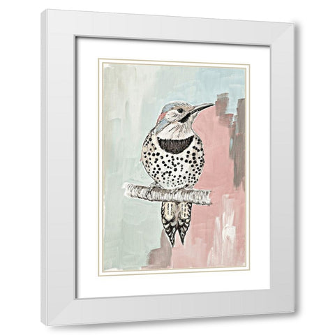 Beige Woodpecker I White Modern Wood Framed Art Print with Double Matting by Pinto, Patricia