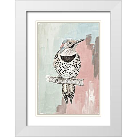 Beige Woodpecker I White Modern Wood Framed Art Print with Double Matting by Pinto, Patricia