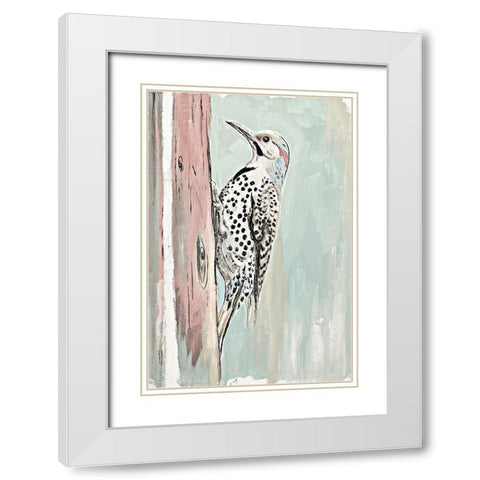 Beige Woodpecker II White Modern Wood Framed Art Print with Double Matting by Pinto, Patricia