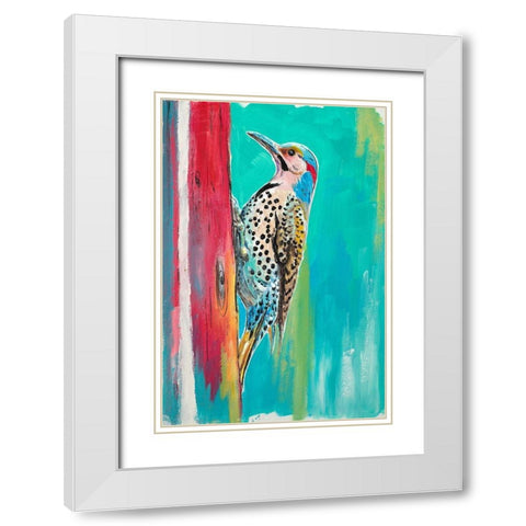 Woodpecker II White Modern Wood Framed Art Print with Double Matting by Pinto, Patricia