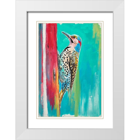 Woodpecker II White Modern Wood Framed Art Print with Double Matting by Pinto, Patricia