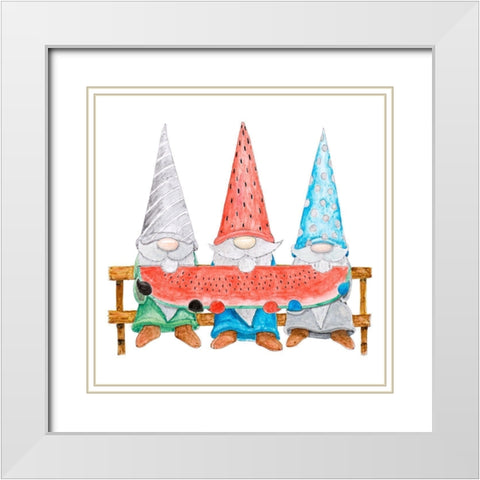 Watermelon Gnomes White Modern Wood Framed Art Print with Double Matting by Edwins, Hugo