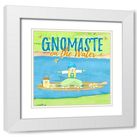 Gnomaste Warrior Pose Paddle Board White Modern Wood Framed Art Print with Double Matting by Edwins, Hugo