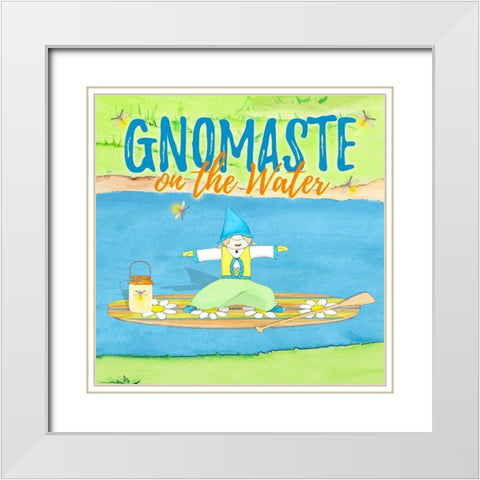 Gnomaste Warrior Pose Paddle Board White Modern Wood Framed Art Print with Double Matting by Edwins, Hugo