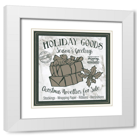 Taupe Christmas Sign III White Modern Wood Framed Art Print with Double Matting by Medley, Elizabeth