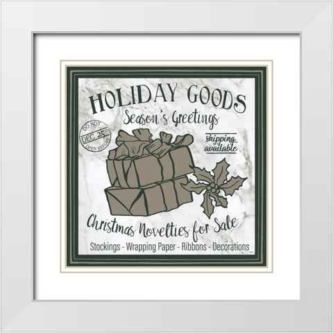 Taupe Christmas Sign III White Modern Wood Framed Art Print with Double Matting by Medley, Elizabeth