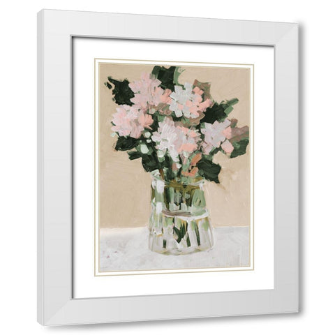 Pink Flower Arrangement White Modern Wood Framed Art Print with Double Matting by Slivka, Jane