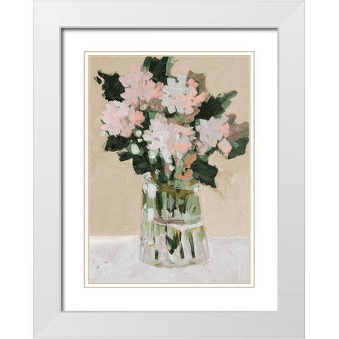 Pink Flower Arrangement White Modern Wood Framed Art Print with Double Matting by Slivka, Jane