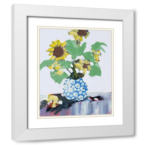 Sunflowers In Decorative Vase White Modern Wood Framed Art Print with Double Matting by Slivka, Jane