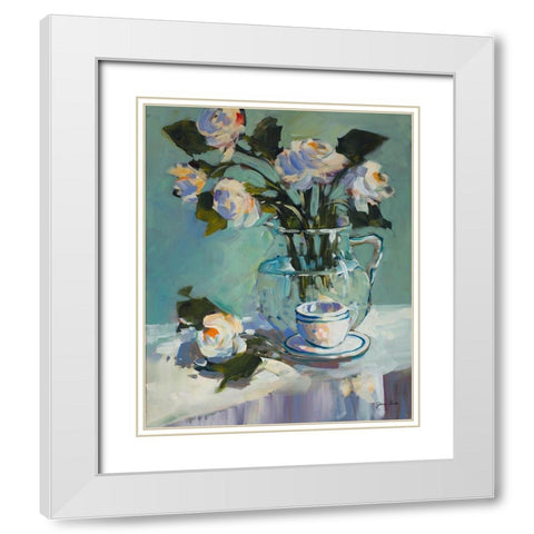 Flowers and Tea White Modern Wood Framed Art Print with Double Matting by Slivka, Jane