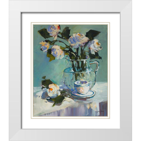 Flowers and Tea White Modern Wood Framed Art Print with Double Matting by Slivka, Jane