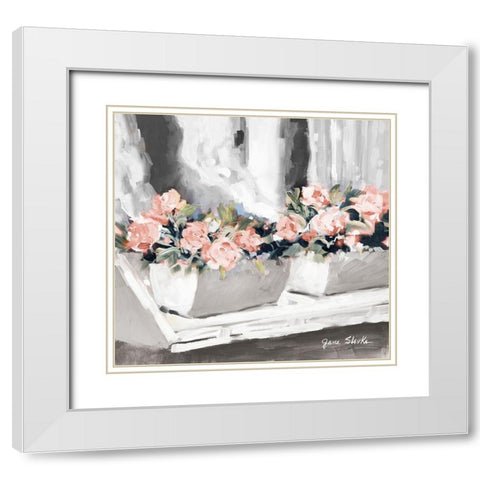 Pink Floral Window White Modern Wood Framed Art Print with Double Matting by Slivka, Jane