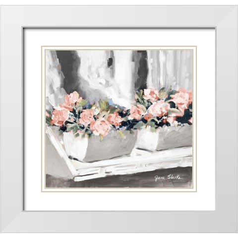 Pink Floral Window White Modern Wood Framed Art Print with Double Matting by Slivka, Jane