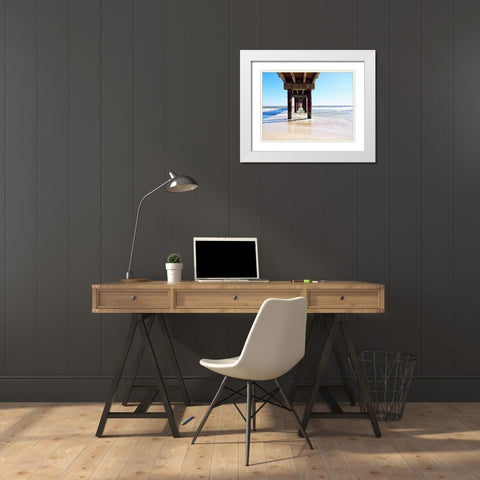 Sunlit Pier I White Modern Wood Framed Art Print with Double Matting by Peck, Gail
