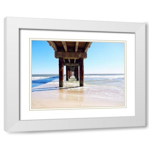 Sunlit Pier I White Modern Wood Framed Art Print with Double Matting by Peck, Gail