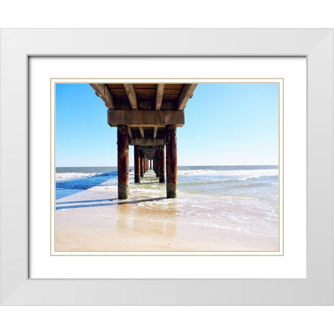 Sunlit Pier I White Modern Wood Framed Art Print with Double Matting by Peck, Gail