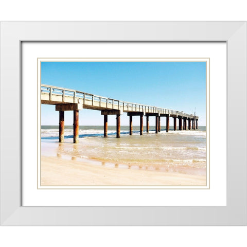 Sunlit Pier II White Modern Wood Framed Art Print with Double Matting by Peck, Gail