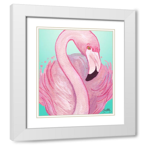 Flamingo Portrait White Modern Wood Framed Art Print with Double Matting by Medley, Elizabeth