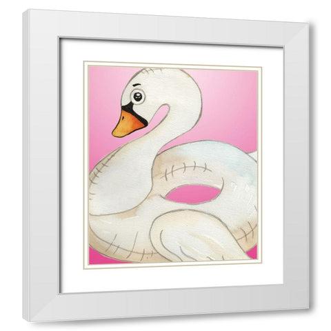 Swan Float on Pink White Modern Wood Framed Art Print with Double Matting by Medley, Elizabeth