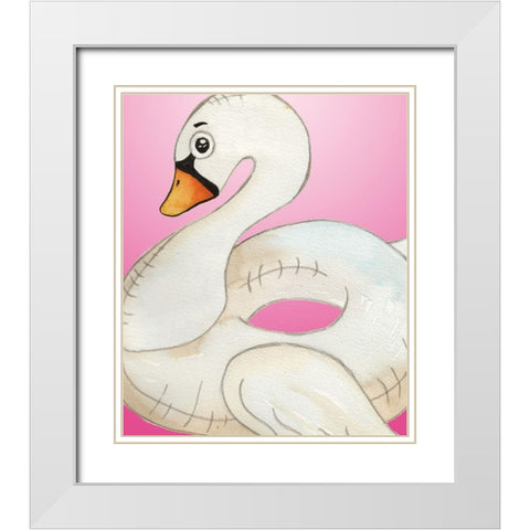 Swan Float on Pink White Modern Wood Framed Art Print with Double Matting by Medley, Elizabeth