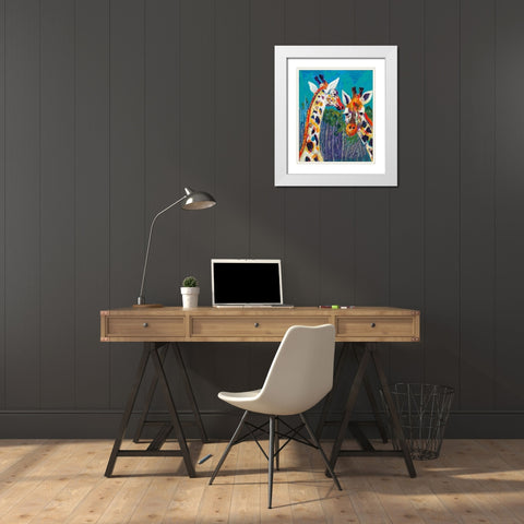 Colorful Giraffes White Modern Wood Framed Art Print with Double Matting by Beauchamp, Andy
