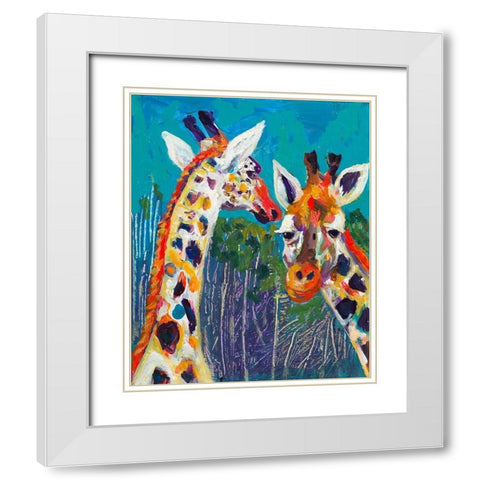 Colorful Giraffes White Modern Wood Framed Art Print with Double Matting by Beauchamp, Andy