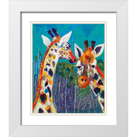 Colorful Giraffes White Modern Wood Framed Art Print with Double Matting by Beauchamp, Andy