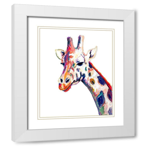 Colorful Giraffe on White White Modern Wood Framed Art Print with Double Matting by Beauchamp, Andy
