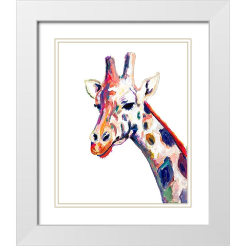 Colorful Giraffe on White White Modern Wood Framed Art Print with Double Matting by Beauchamp, Andy
