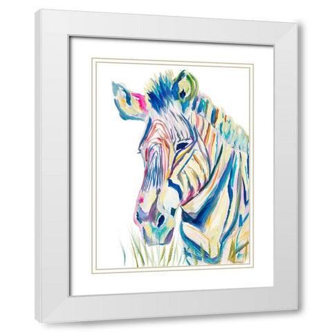 Colorful Zebra White Modern Wood Framed Art Print with Double Matting by Beauchamp, Andy