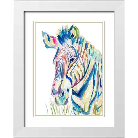 Colorful Zebra White Modern Wood Framed Art Print with Double Matting by Beauchamp, Andy