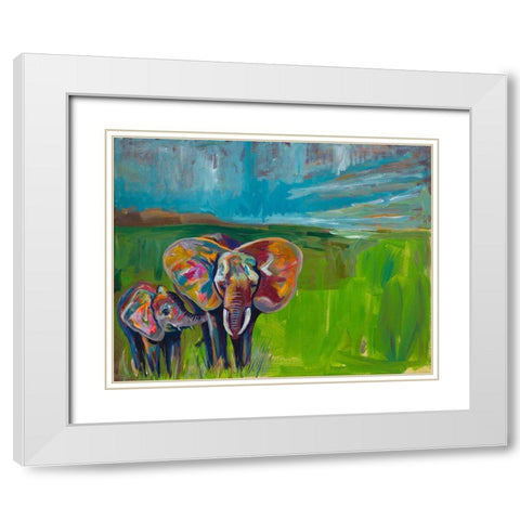 An Elephants Love White Modern Wood Framed Art Print with Double Matting by Beauchamp, Andy