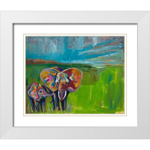 An Elephants Love White Modern Wood Framed Art Print with Double Matting by Beauchamp, Andy