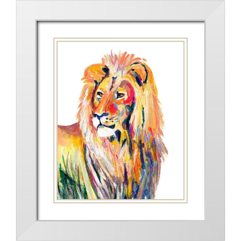 Colorful Lion on White White Modern Wood Framed Art Print with Double Matting by Beauchamp, Andy