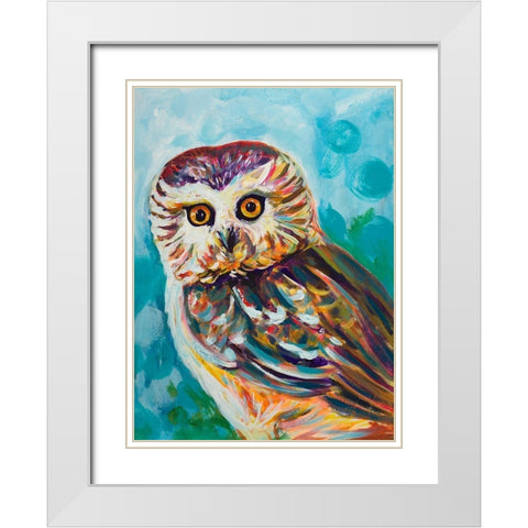 Colorful Owl White Modern Wood Framed Art Print with Double Matting by Beauchamp, Andy