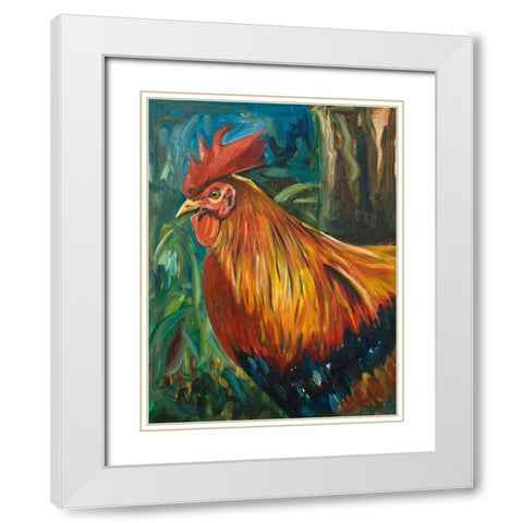 Rooster White Modern Wood Framed Art Print with Double Matting by Beauchamp, Andy
