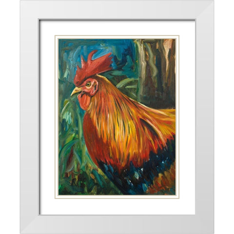 Rooster White Modern Wood Framed Art Print with Double Matting by Beauchamp, Andy