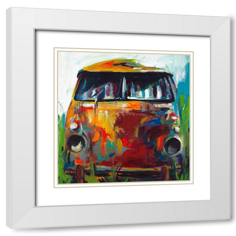 Retro Love Bus White Modern Wood Framed Art Print with Double Matting by Beauchamp, Andy