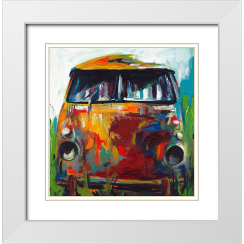 Retro Love Bus White Modern Wood Framed Art Print with Double Matting by Beauchamp, Andy