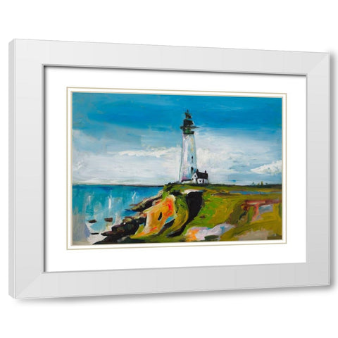 Lighthouse on a Cliff White Modern Wood Framed Art Print with Double Matting by Beauchamp, Andy