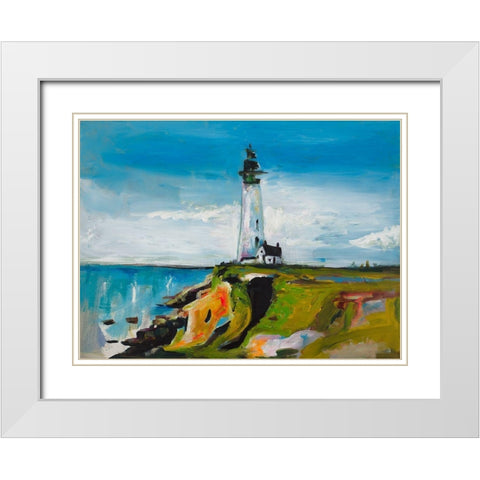 Lighthouse on a Cliff White Modern Wood Framed Art Print with Double Matting by Beauchamp, Andy